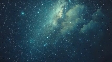 A calm, starlit night sky with faint clouds drifting by, soft glows from distant stars scattered across a dark blue expanse, evoking a peaceful, dreamlike atmosphere
