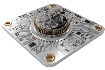 Hightech Circuit Board with Central Microchip Futuristic Technology Design 3D Render Engine