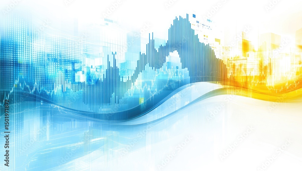 Aufkleber abstract financial data visualization with vibrant color gradients and flowing lines, overlayed with