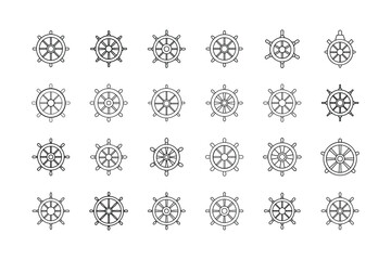 Cruise ship wheel helm line art bundle  illustration