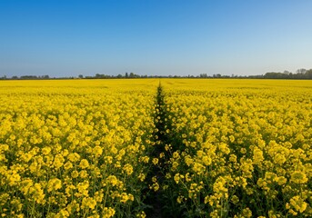 Beautiful yellow rapeseed field landscape under blue sky canola field agriculture farming scenic countryside 100