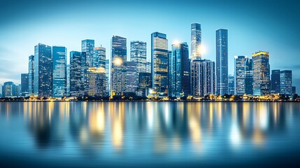 Faintly visible urban skyline with glowing orbs of bokeh lights in soft atmospheric haze