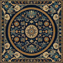 Fototapeta premium Traditional mixed Embroidery design concept. Antique illustration art for website, user interface theme. Interior decoration idea. Abstract pattern for the carpet background