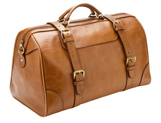 Retro leather travel bag png vintage leather duffle bag png classic travel bag png old-fashioned leather carryall png retro style luggage png transparent background