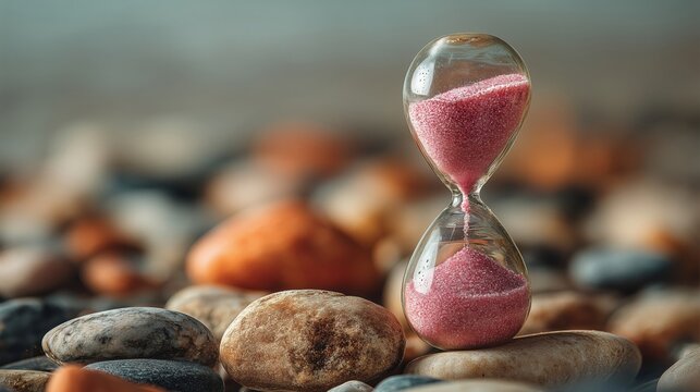 Hourglass with Pink Sand on Pebbles