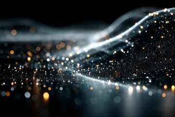 Abstract Glittering Particle Wave Dark Background Digital Art Technology Texture Festive De
