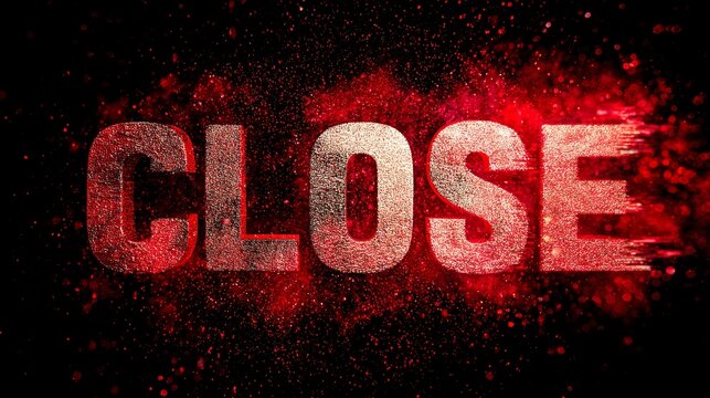 Red Glittering CLOSE Text Effect Dramatic Dark Background Abstract Design Digital Art Graphic Resource Modern Typography Festive Holiday Sale Promotion Announcement Image Gold Word