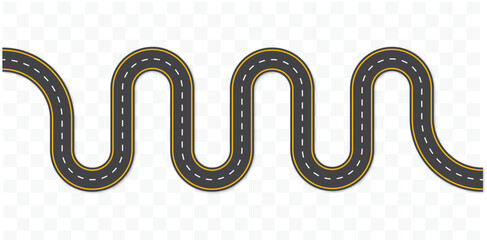 Curved winding road from top view, winding road isolated from background, illustration. vector eps 10