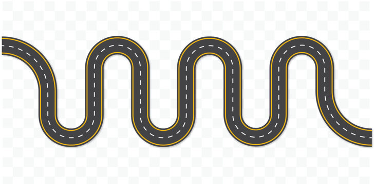 Curved winding road from top view, winding road isolated from background, illustration. vector eps 10