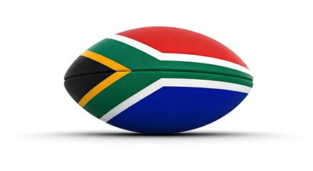 A rugby ball with the south african flag design isolated on a white background in studio lighting