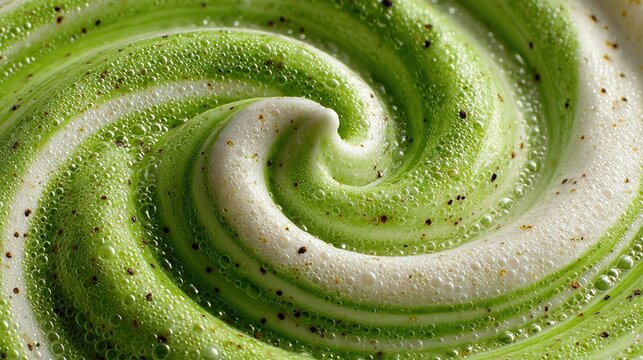   A detailed picture of a colorful swirl cake adorned with chocolate toppings