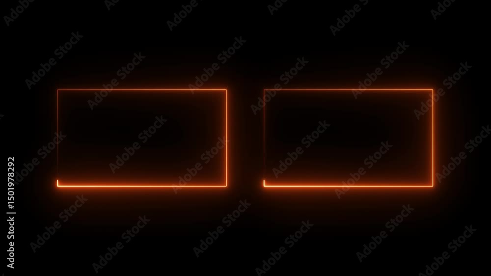 Poster animation of glowing neon rectangles black background. abstract glowing neon rectangle border frame.