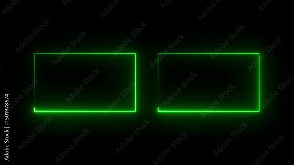 Poster animation of glowing neon rectangles black background. abstract glowing neon rectangle border frame.