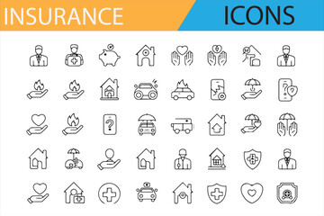 Set of insurance-related vector icons for health, property, and customer support.