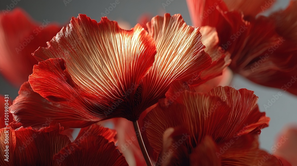 Aufkleber a macro of an array of blossoms, featuring prominent scarlet blooms upfront and a distant azure sky 
