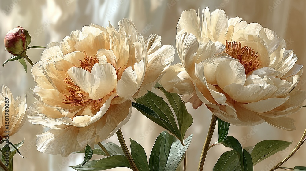 Poster close-up flowers on a branch, set against a sharp and defined background