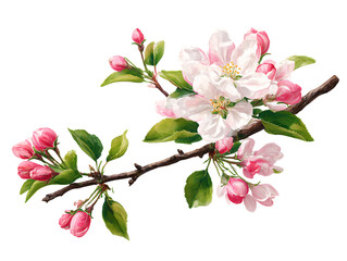 Obraz premium apple tree branch with pink and white blooming on png