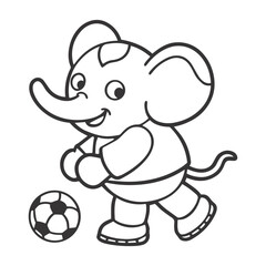 Playful Cartoon Elephant Playing Soccer – Minimalist Black & White Vector