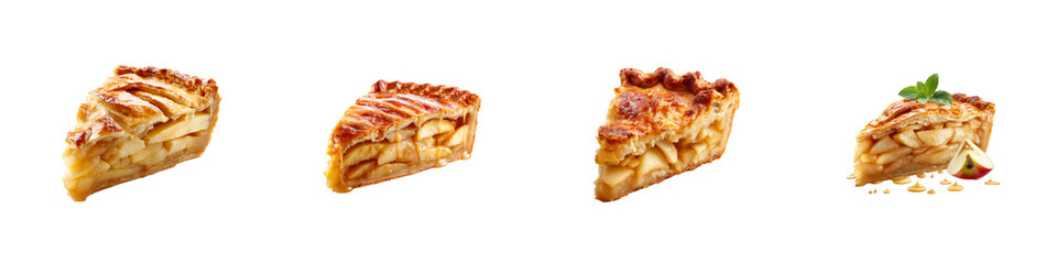 Set of Realistic Apple Pie Slices isolated on transparent background