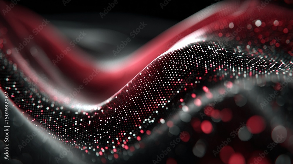 Poster red and black background with dot and line pattern in image's center