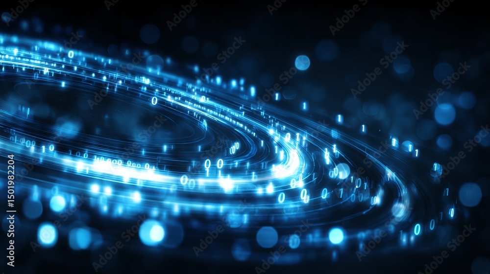 Aufkleber abstract digital data stream swirling blue neon technology background futuristic binary code spiral 