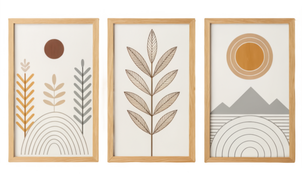 Scandinavian wall art set png nordic style wall decor png minimalist framed prints png scandinavian artwork png modern wall decoration png transparent background