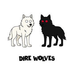 Vector Illustrated Cartoon Animation Dire Wolves Black and White Fur