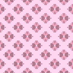 Pink repeating pattern, lilies and hearts, square