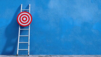 Red target on ladder by blue wall.