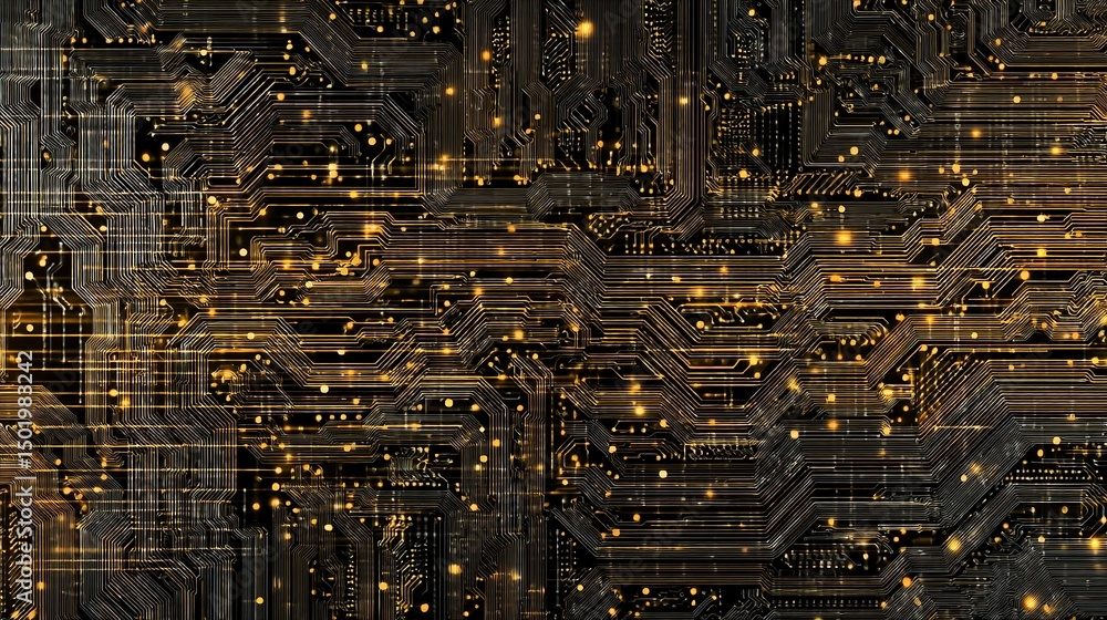 Poster abstract golden circuit board technology background digital art high resolution seamless pattern mod