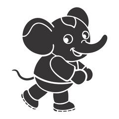 Smiling Cartoon Elephant – Cute Minimal Black & White Illustration