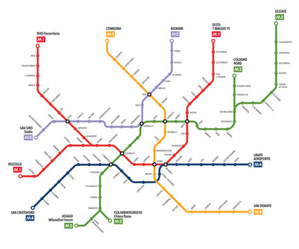 The new Milano metro map with 5 metro lines.