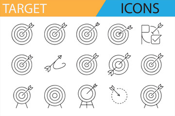 Business concept icons showing target goals, arrows, and checkmarks.