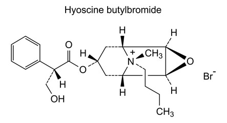 Chemical structure of hyoscine butylbromide, drug substance