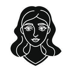 Minimalist Female Line Art – Black & White Abstract Face with Flowing Hair