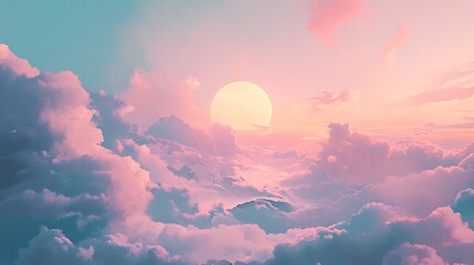 Pastel cloudscape with a vibrant sun.