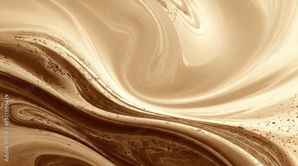 Poster a close-up of a brown and white background with swirls and dots on the lower and upper edges
