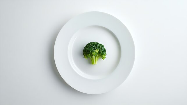 Single Broccoli Floret on a White Plate