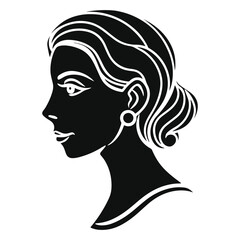 Elegant Black & White Art Deco Woman’s Profile with Wavy Hair