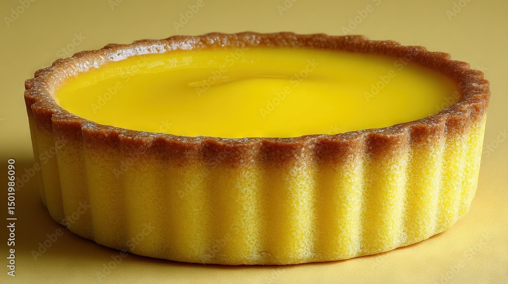Poster a zoomed-in image of a baked good with a golden filling nestled between its layers of flaky dough