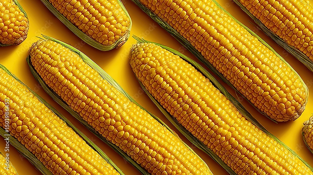 Poster yellow background with corn on the cob in close-up, yellow border around the cob
