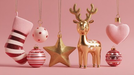 Pink room with colorful hanging ornaments decorating the ceiling in bright daylight.