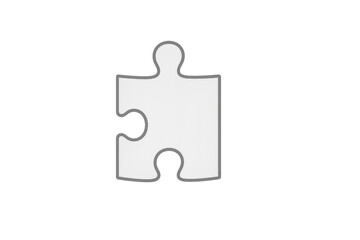 Single white jigsaw puzzle piece on a transparent background, symbolizing problem-solving, strategy, and connection