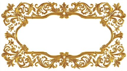 Fototapeta premium Elegant Golden Baroque Frame Ornate Design Vintage Style Decorative Border Luxury Gold Floral Element Classic Royal Pattern Background Texture Image Graphic Art Illustration Design
