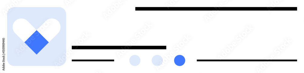 Poster flat minimalist icon with white and blue elements, text lines, and navigation dots. ideal for ui des