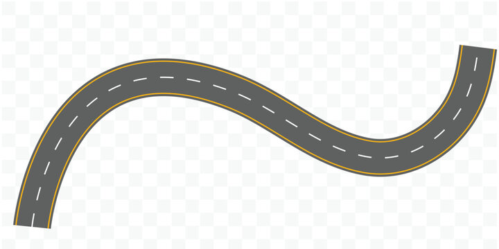 Curved winding road from top view, winding road isolated from background, illustration. vector eps 10