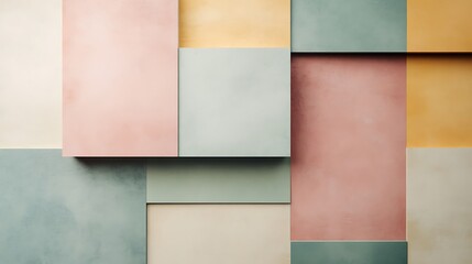 Geometric pattern of overlaid pastel colored squares.