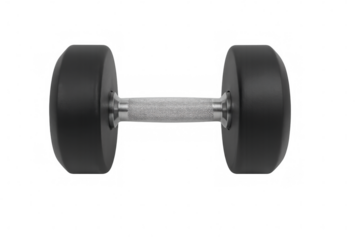Knurled black dumbbell resting on transparent surface, emphasizing weightlifting and strength training fitness equipment