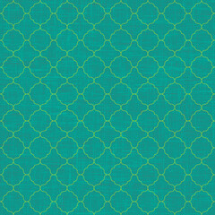 Fototapeta premium Yellow ogee brick tiles pattern on sea green textured background, seamless pattern