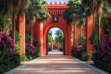 Fototapeta premium Arched gateway surrounded by exotic plants high resolution picture